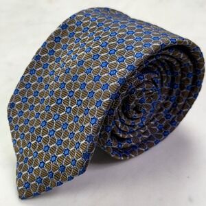 Duncan Quinn Tie Mens OS Blue Brown Geometric Silk Luxury Dandy